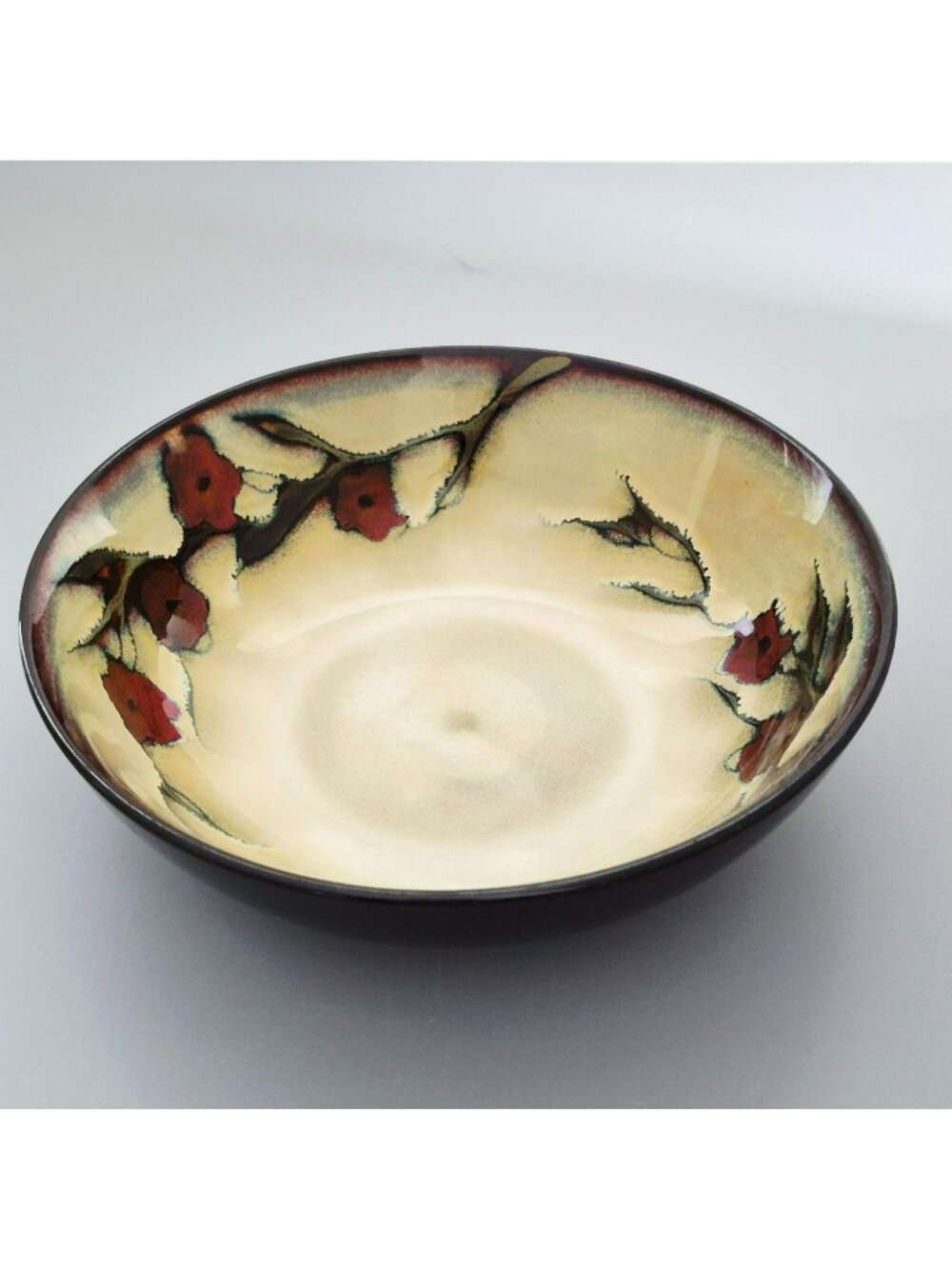 Mikasa Desert Bloom Soup/Cereal Bowl, Glossy Beige Stoneware Dark Red Floral